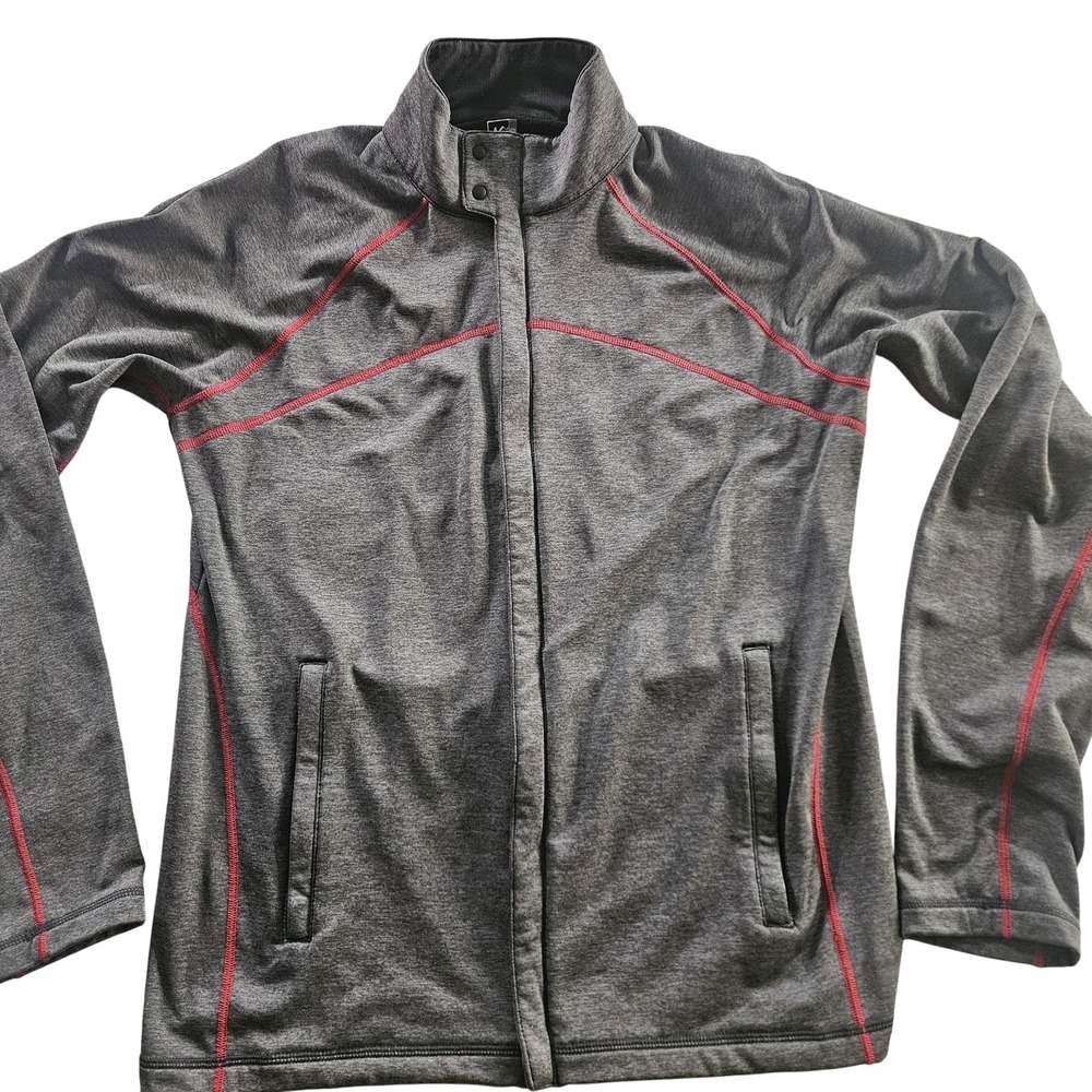 REI Jacket Mens Medium Gray Full Zip Stand Collar Softshell Outdoor Trail Casual